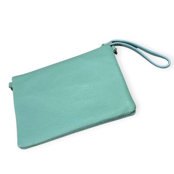 Borse in Pelle Small Wristlet Clutch Purse/Crossbody Italian Leather Mint - Picture 5 of 7